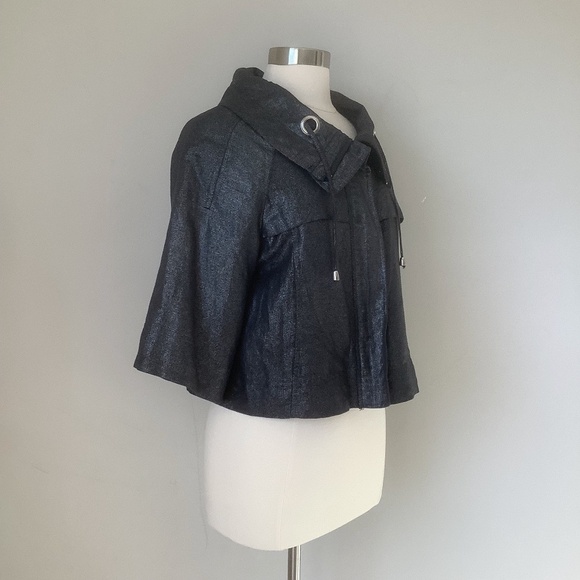 $198 Sandro  Linen Blend Metallic Cropped Swing Moto Jacket M - Picture 9 of 16